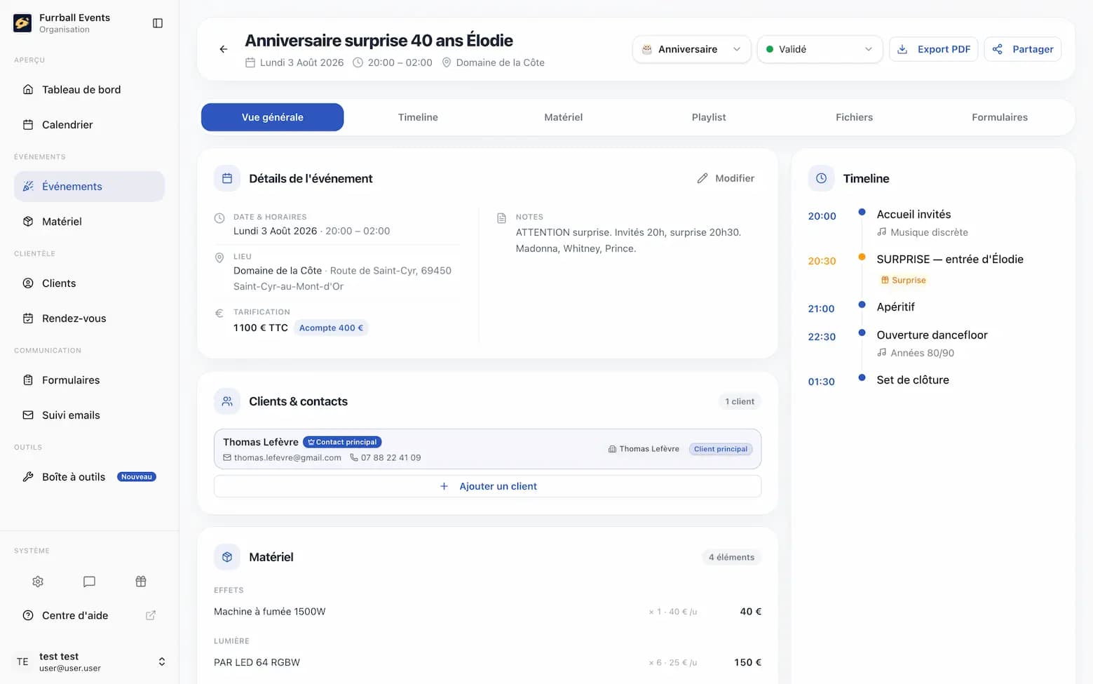 Gestion des événements